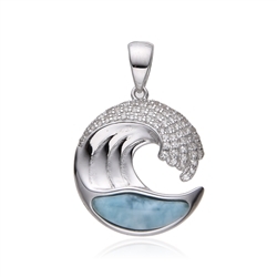 242018240057 Larimar pendant, wave with topaz, 2.9 cm, rhodiniert | Marco Schreier