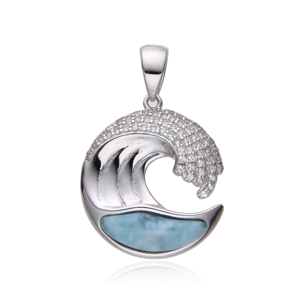 Pendentif Larimar, vague avec Topaze, 2,9cm, rhodié