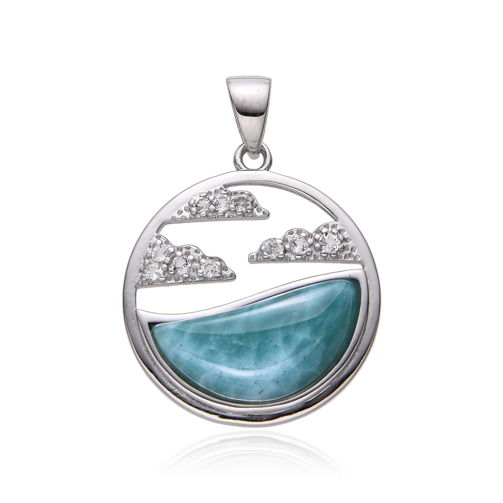 Larimar pendant, sea with clouds, 2.9 cm, rhodiniert