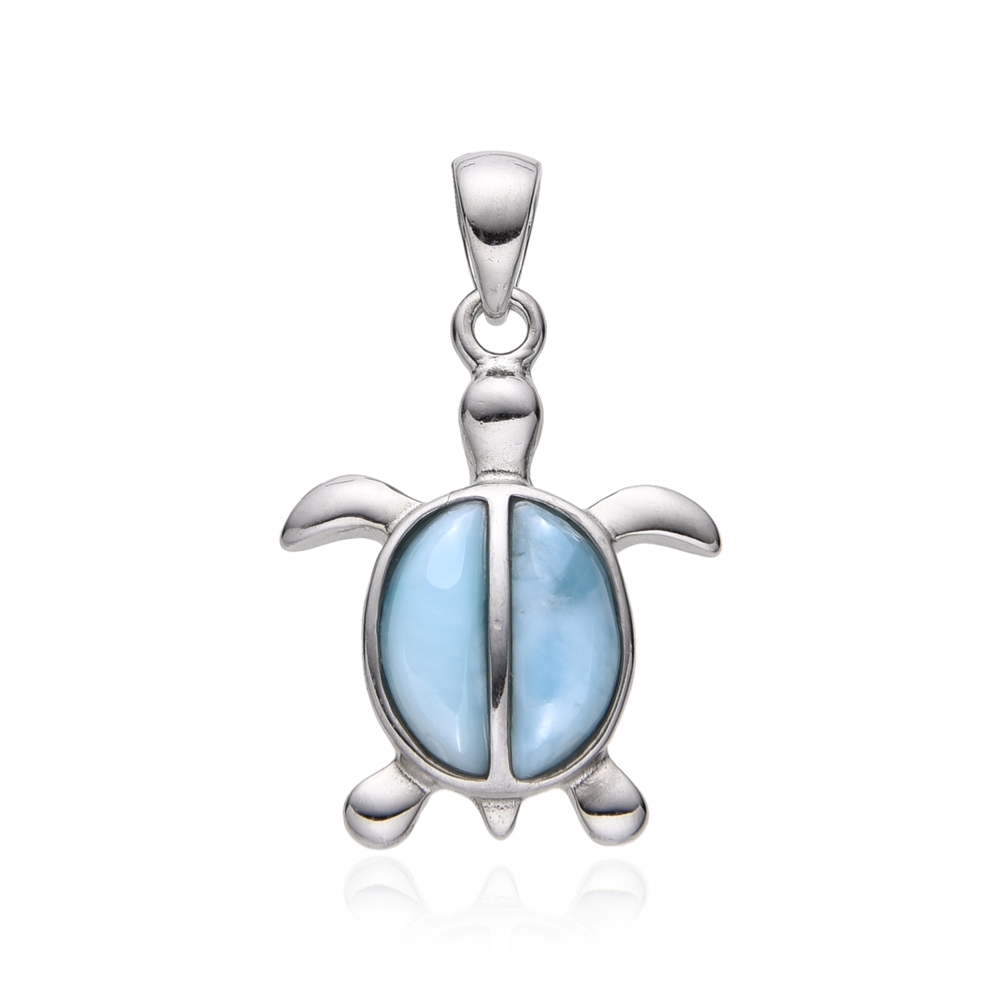 Pendentif Larimar, tortue, 2,5cm, rhodié