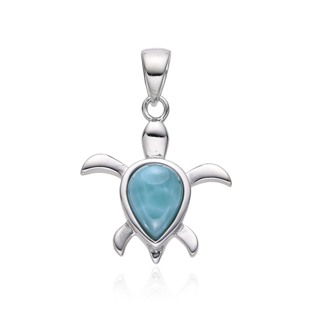 Pendentif Larimar, tortue, 2,2cm, rhodié