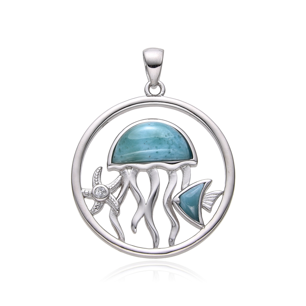 Pendant Larimar, Sealife, 3.2 cm, rhodiniert