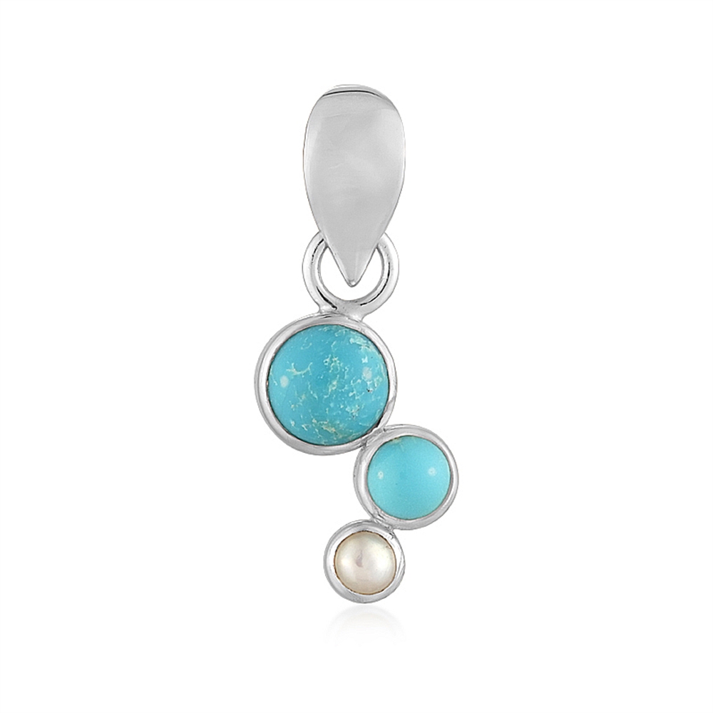 242018240114 Pendentif Turquoise ronde (4mm, 6mm), perle (4mm), 2,5cm, rhodié