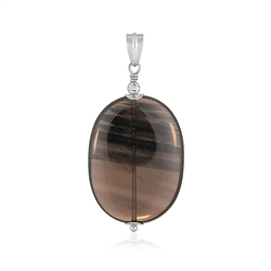 242018240138 Anhänger Obsidian (Lamellenobsidian), Oval (40 x 30mm), 5,0cm, rhodiniert | Marco Schreier