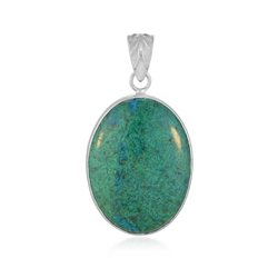 242018240157 Pendant chrysocolla (stab.), oval (40 x 30mm), 5.6cm, rhodiniert | Marco Schreier