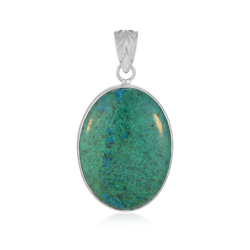 Pendant chrysocolla (stab.), oval (40 x 30mm), 5.6cm, rhodiniert | Marco Schreier