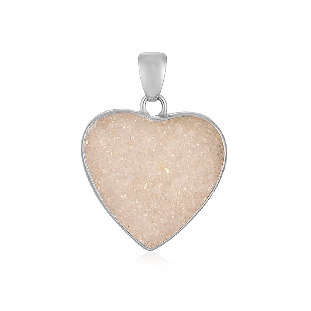 Agate (druzy agate) pendant, heart (22mm), 3.5cm, rhodiniert | Marco Schreier