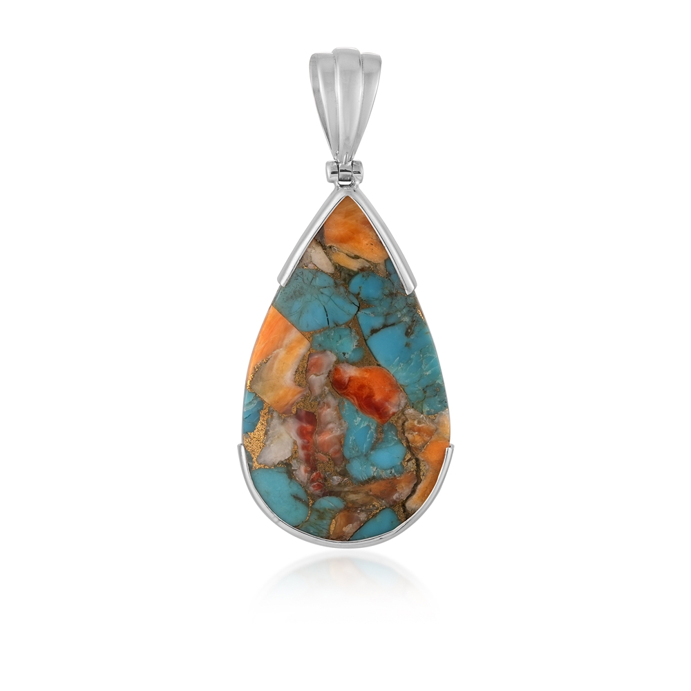 Anhänger Mohave-Stein (rek.), Tropfen (30 x 18mm), 4,0cm, rhodiniert | Marco Schreier