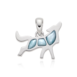 242018250139 Larimar pendant, wolf, 1.8 cm, rhodiniert | wholesaler gems & healing stones