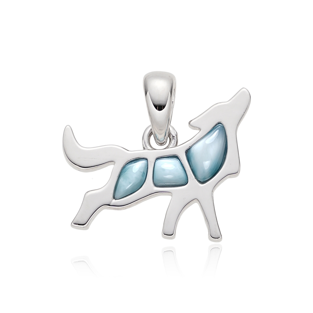 Larimar pendant, wolf, 1.8 cm, rhodiniert | wholesaler gems & healing stones