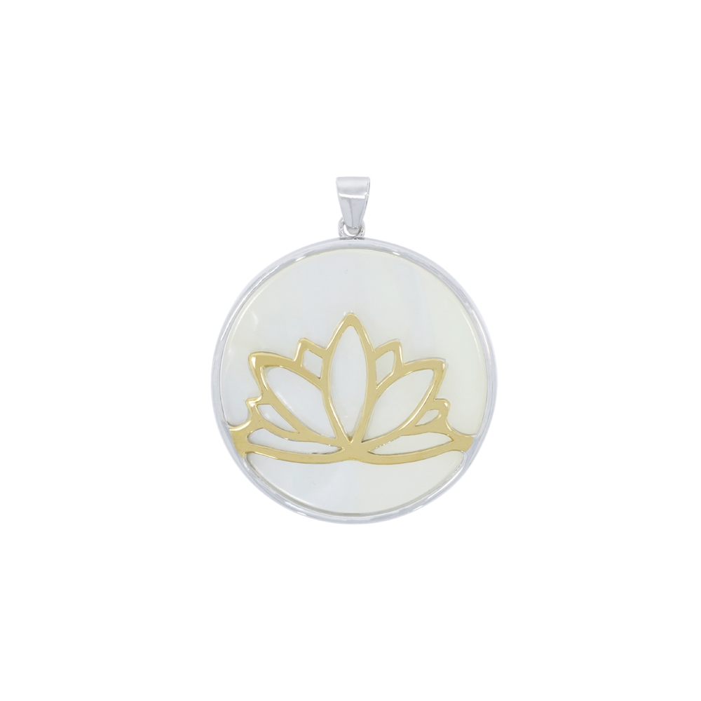 Pendant Lotus silver gold plated on Mother of Pearl, 3,9cm