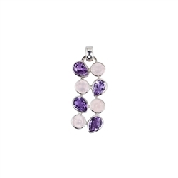 242023210385 Pendant Rose Quartz round, Amethyst drops, 4,0cm, platinum plated | Marco Schreier