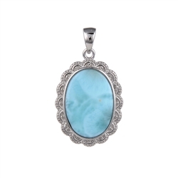 242023210414 Pendant Larimar oval with frame (18 x 13mm), 2,8cm, platinum plated | Marco Schreier