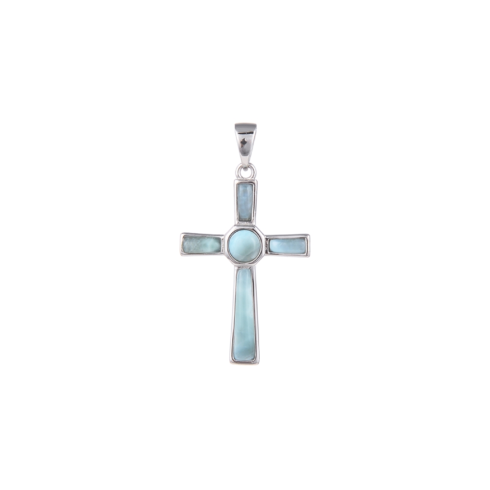 Pendant Larimar cross, 3,2cm, platinum plated Currently out of stock; we will bookmark your order!