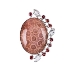 242023210605 Petrified Coral pendant (30 x 21mm), garnet, topaz, 4.3cm, platinum plated | Marco Schreier