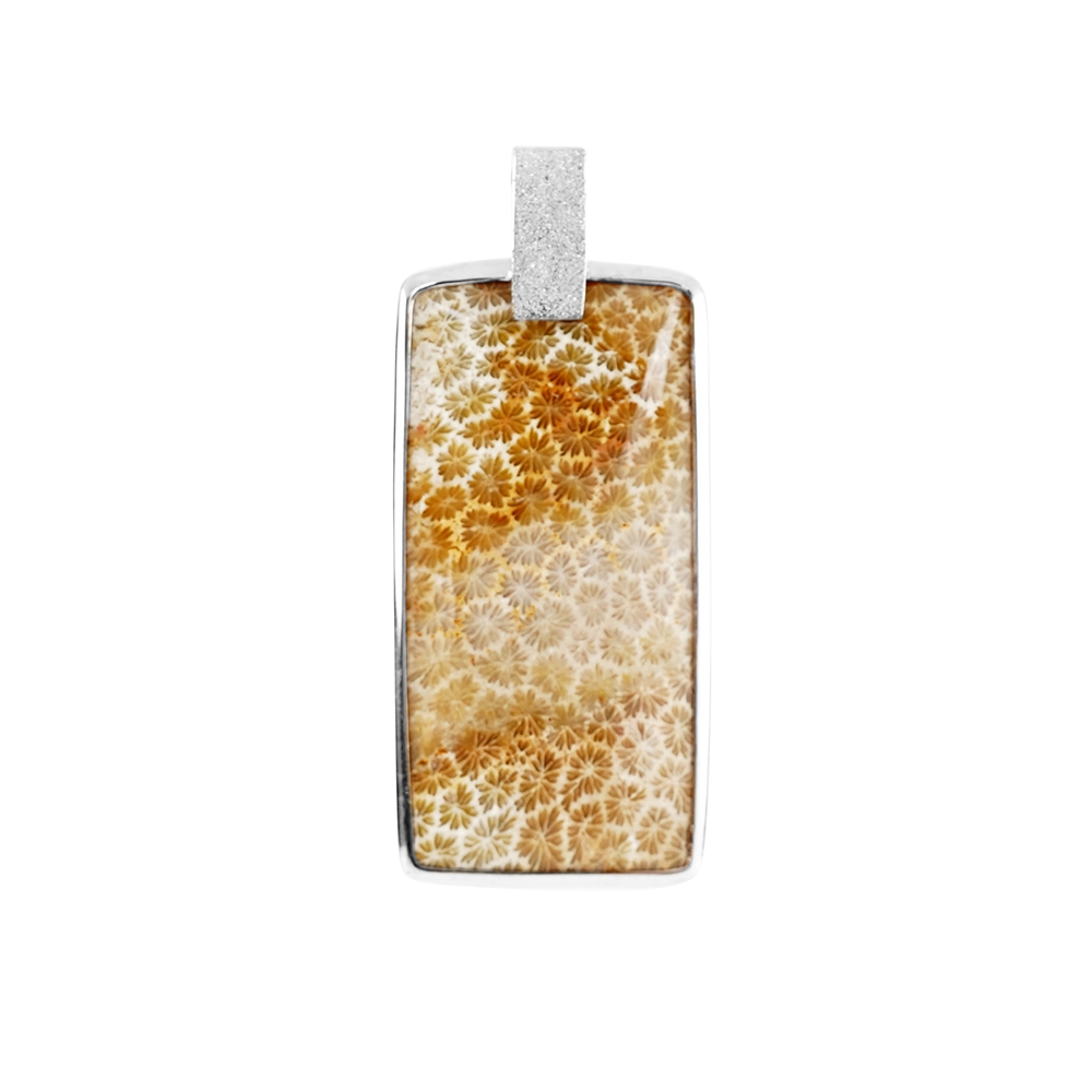 Petrified Coral rectangle pendant (40 x 20mm), 5.1cm, platinum plated