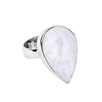 Pendant Agate Druzy (white) drop, 4,0cm, platinized