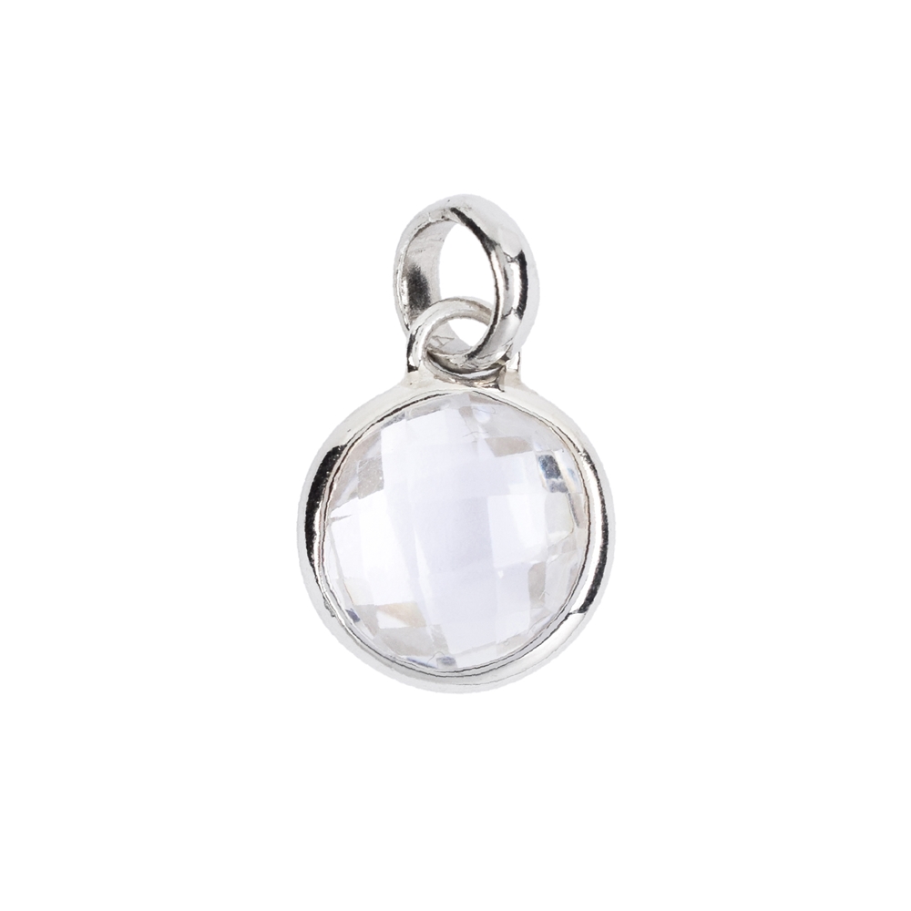 Pendentif Cristal de roche, rond (10mm) facetté, 1,9cm, platiné