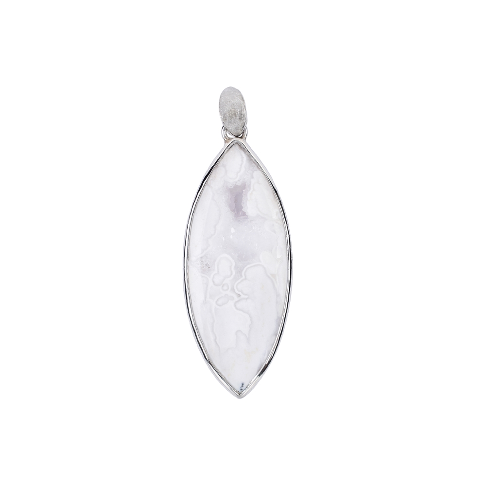 Pendant Druzy Agate (white) Marquise, 6.2cm, platinum plated