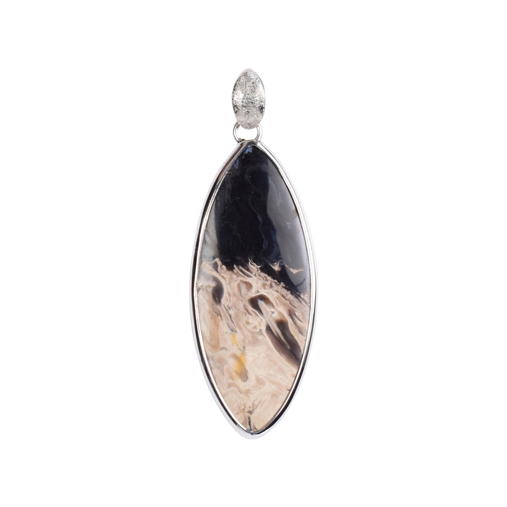 Petrified Palm Wood pendant, marquise (50 x 20mm), 6.3cm, platinum-plated 