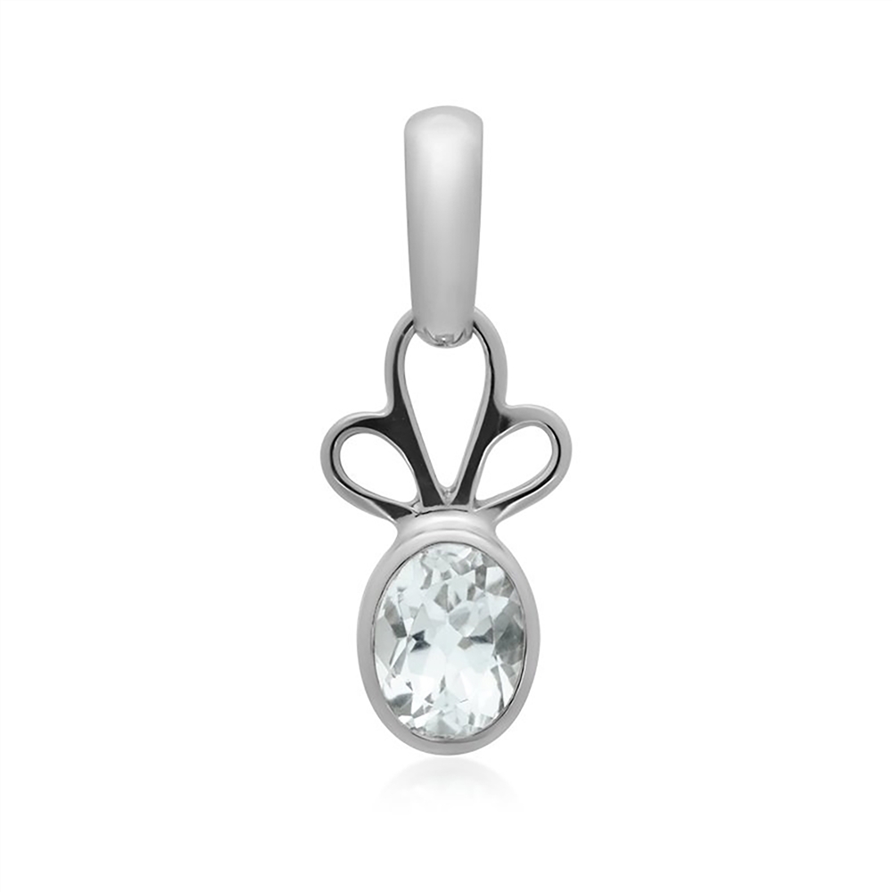Pendant Topaz white faceted oval (8 x 6mm), 2.6cm, platinum plated