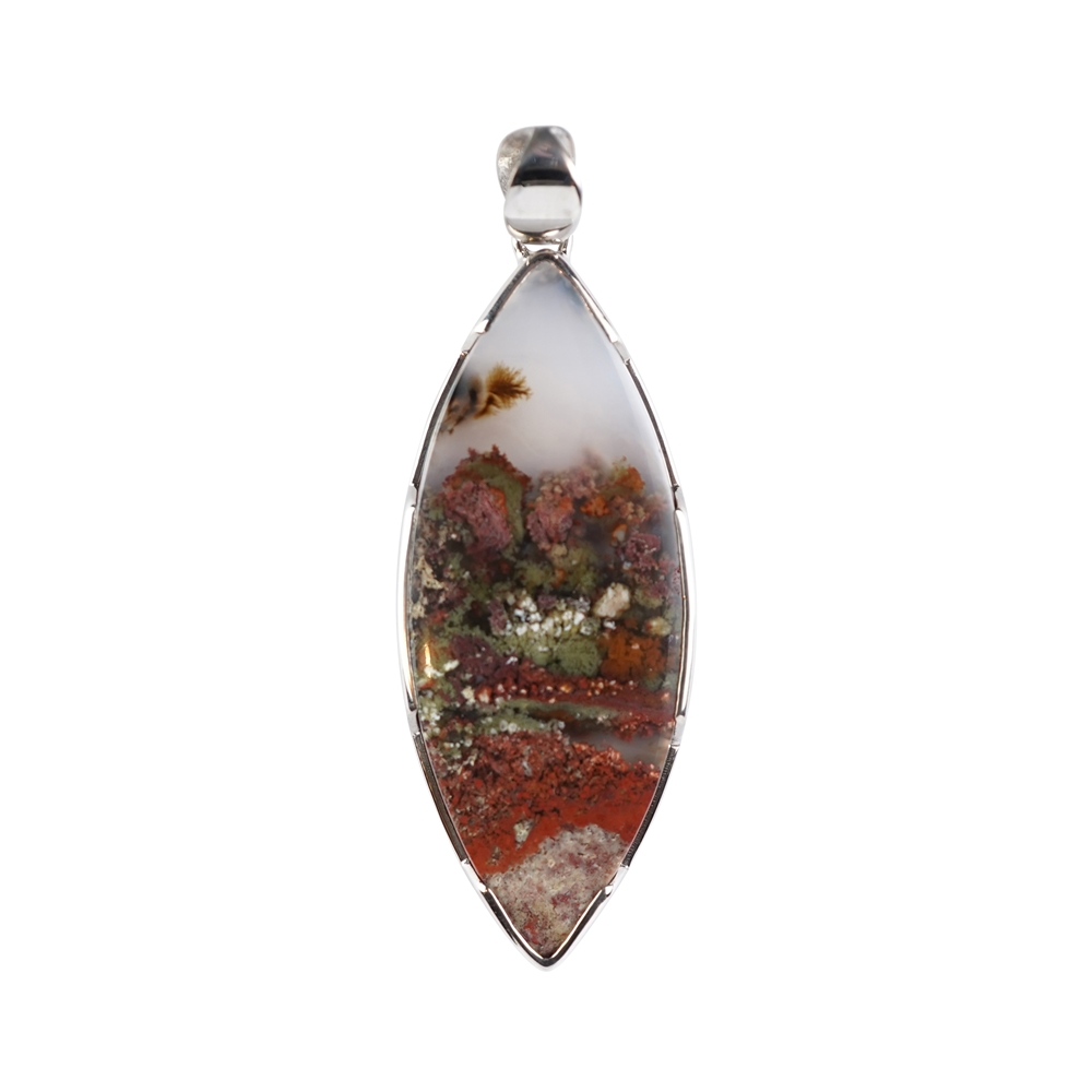 Pendant Moss Agate (brown-red), marquise (50 x 20mm), 6,2cm, platinized