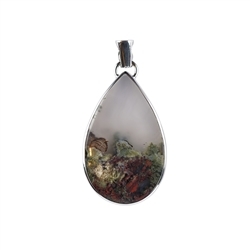 242023220483 Pendentif Agate mousse (brun-rouge), goutte (40x 25mm), 5,0m, platiné | Marco Schreier