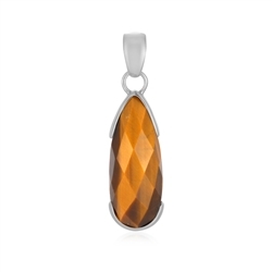 242023230054 Pendant Tiger's Eye drop (30 x 12mm) faceted, 4,2cm, platinum plated | Marco Schreier