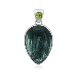 242023230172 Serafinite drop pendant (24 x 18mm), Peridote, 3.4cm, platinum plated | Marco Schreier