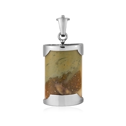 242023230230 Petrified Wood pendant (green), half cylinder (35 x 19mm), 4.5cm, platinum plated | Marco Schreier