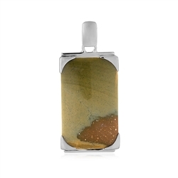 242023230231 Petrified Wood pendant (green), rectangle (35 x 22mm), 5.0cm, platinum plated  | Marco Schreier