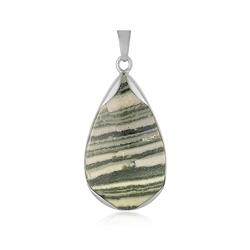 242023230270 Zebra Jasper (green) pendant, drop (35 x 20mm), 4.7cm, platinum plated | Marco Schreier