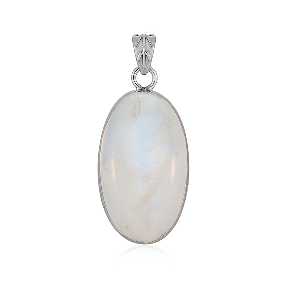 Labrodorite (white) pendant, oval (35 x 20mm), 4.6cm, platinum plated