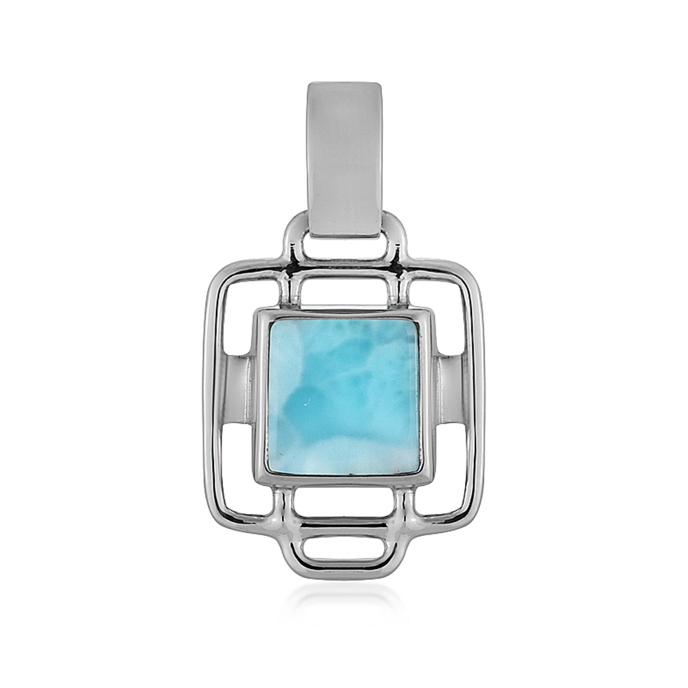 Larimar pendant, square (9 x 9mm), 2.7cm, platinum plated