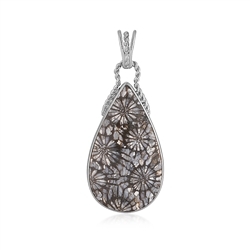 242023230309 Petrified Coral pendant, drop (35 x 20mm), 4.7cm, platinum plated | Marco Schreier