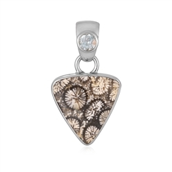 242023240018 Petrified Coral pendant (15 x 15mm), topaz (4mm), 3.0cm, platinum plated | Marco Schreier