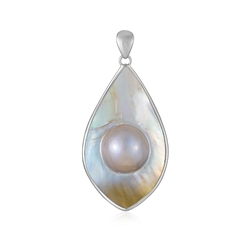 242023240031 Pendant Mabé pearl, drop long (45 x 35mm), 5.8cm, platinum plated | Marco Schreier