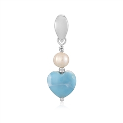 242023240032 Larimar pendant, heart (12 x 12mm) with pearl, 3.6cm, platinum plated | Marco Schreier