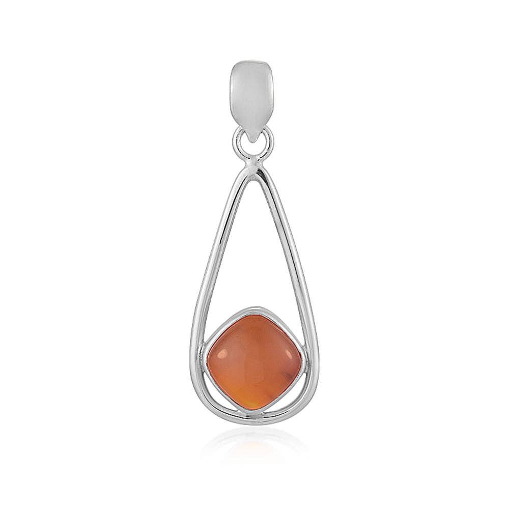 Carnelian pendant (heated), drop with cushion (10 x 10mm), 4.3cm, platinum plated