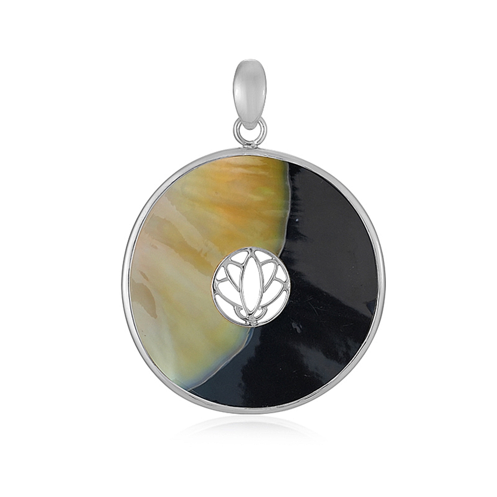 Mother of Pearl pendant, Yinyang round (40mm), 5.4cmm, platinum plated