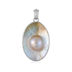 242023240132 Mabé pearl pendant, oval (40 x 20mm), 5.2cm, platinum plated | Marco Schreier