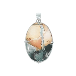 242118210029 Pendant maligano jasper oval, 5.2cm, rhodium plated | Marco Schreier