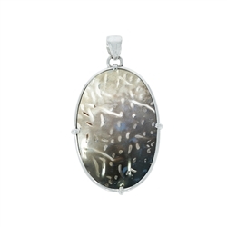 242118210043 Petrified Palm Wood pendant oval (40 x 25mm), 5,2cm, rhodium plated | Marco Schreier