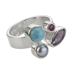 243005130115 Ring Larimar, Amethyst, Turmalin, Perle (gef.), Gr. 61 | Marco Schreier