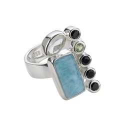 243005130140 Bague Larimar, Spinelle, Péridot, Topaze, taille 52 | Marco Schreier