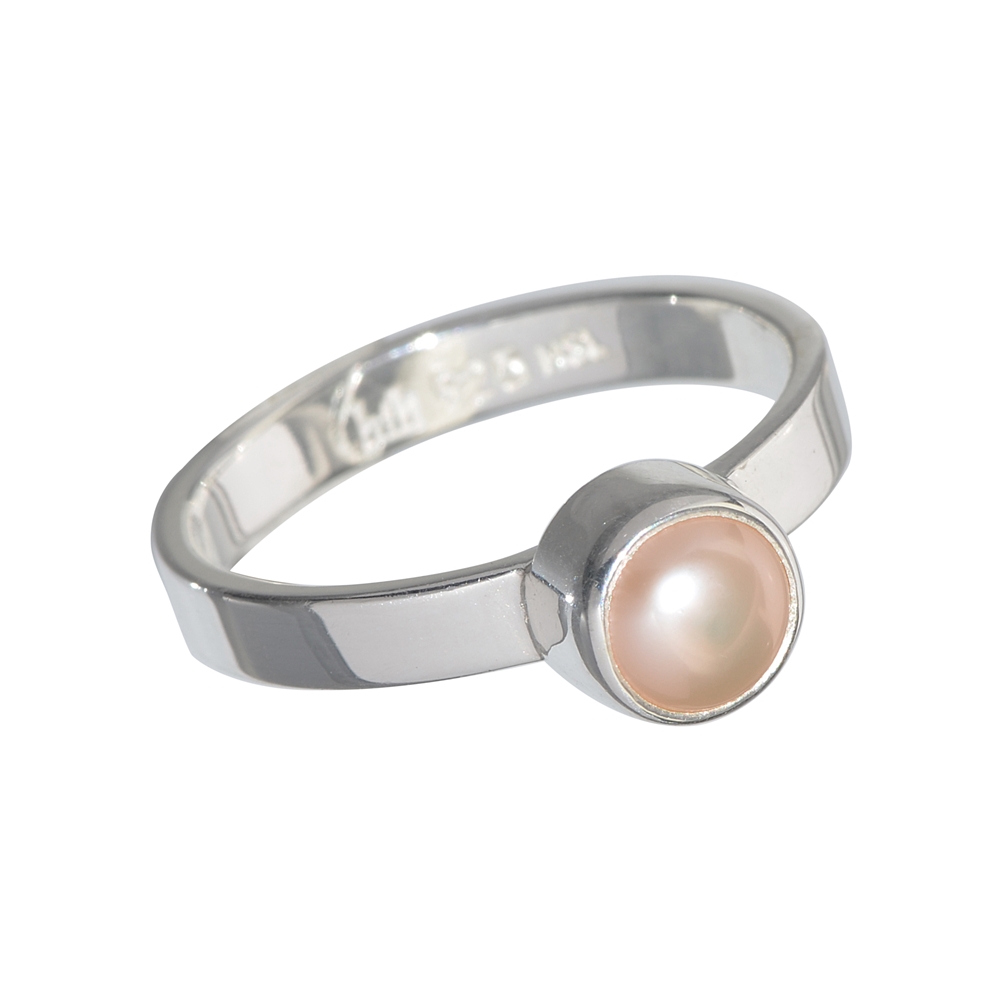  Ring pearl salmon colored (6mm), size 53