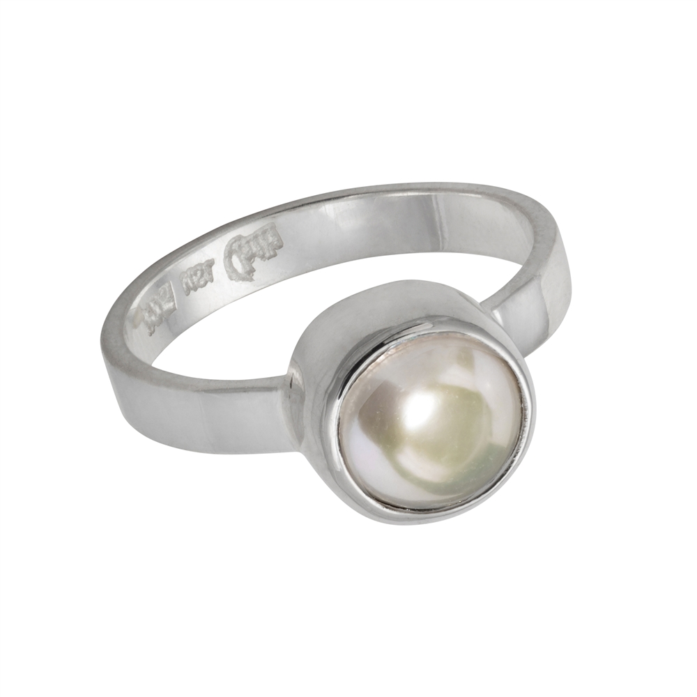  Bague perle blanche (8mm), taille 53