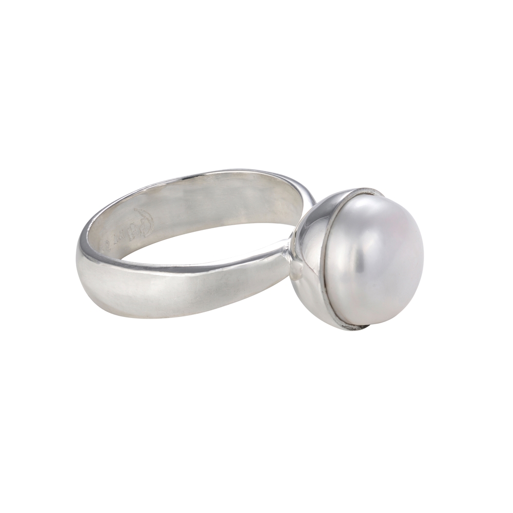 Anello con perla bianca (10 mm), misura 55