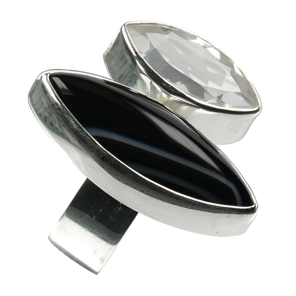 Ring Marquise agate black, topaz, size 53
