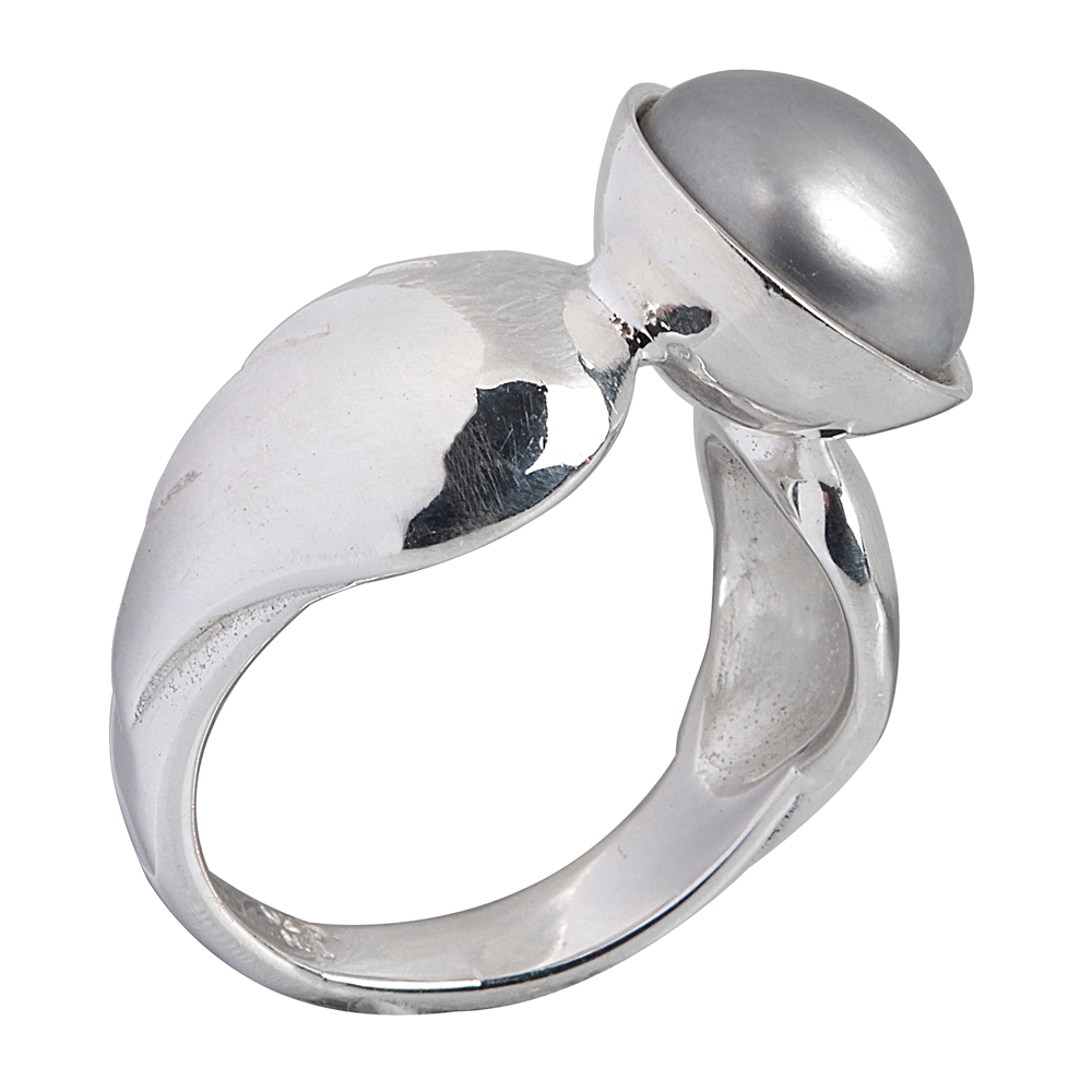 Ring "Engelsflügel" Perle grau, Gr. 53